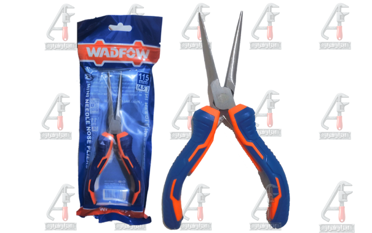 انبر دمباریک 4.5 اینچی کروم وانادیوم با دسته TPR آبی و نارنجی، مناسب کارهای ظریف و تعمیرات تخصصی