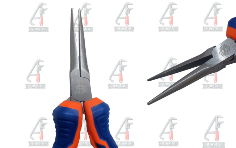 انبر دمباریک 4.5 اینچی کروم وانادیوم با دسته TPR آبی و نارنجی، مناسب کارهای ظریف و تعمیرات تخصصی