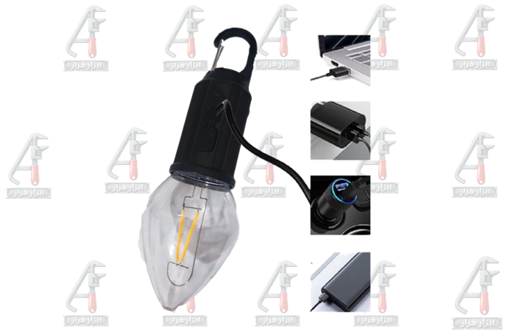 چراغ شارژی کمپینگ قابل شارژ با USB دارای قلاب آویزی و سه حالت نوردهی مناسب سفر و فضای باز